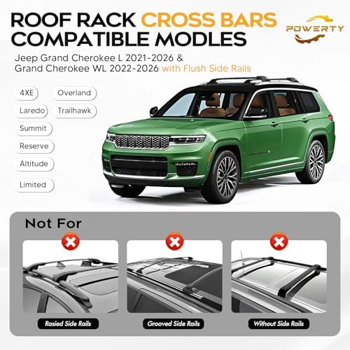 300LBS Roof Rack Crossbars for 2021-2026 Jeep Grand Cherokee L 3-Row & 2022-2026 Grand Cherokee WL 2-Row Accessories, Aluminum Crossbar Roof Rails for Grand Cherokee L - Image 2