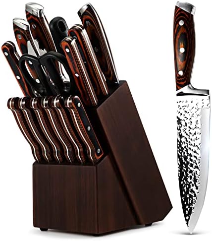 15 Pieces Kitchen Knife Set with Block and Sharpener by Vvwgkpk