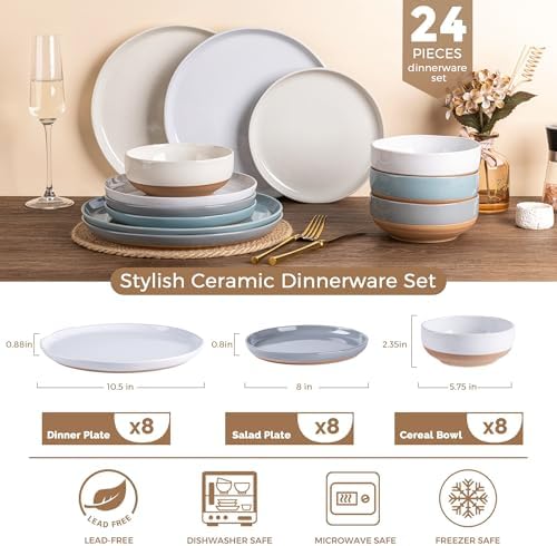 AmorArc Dinnerware Sets for 8, 24 Pieces Ceramic Plates and Bowls Set - Image 3