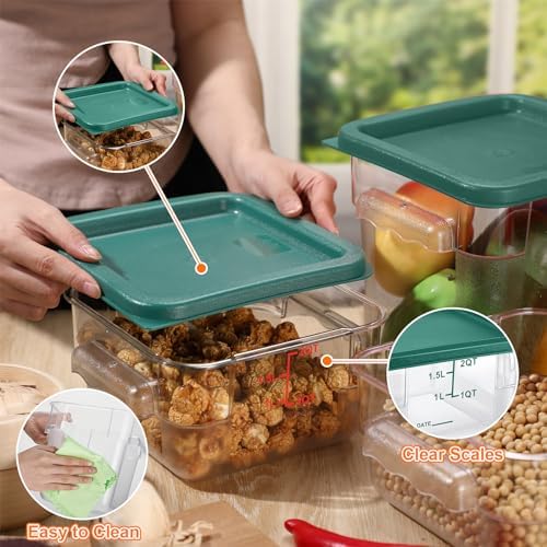 Suclain 8 Pcs Food Storage Container with Lids Set 2qt and 4qt Square Clear Commercial Containers with Scales Handles for Home Restaurant Kitchen Food Storage, Marinating Meat, Proof Dough (Green) - Image 5