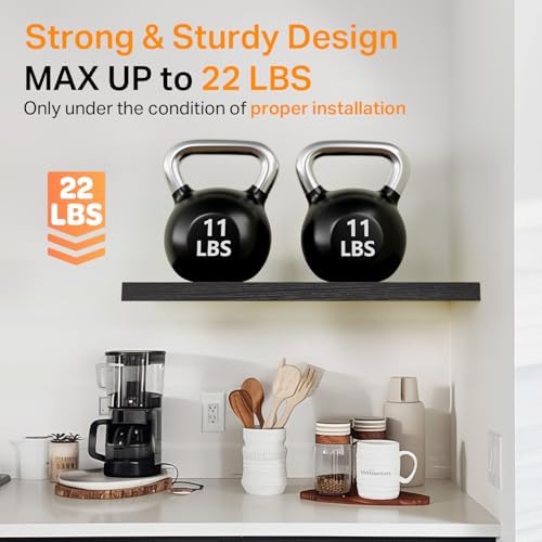 BAYKA Black Floating Shelves 15.7in, Set of 3, Wall Mount Rustic Wood Shelf - Image 4