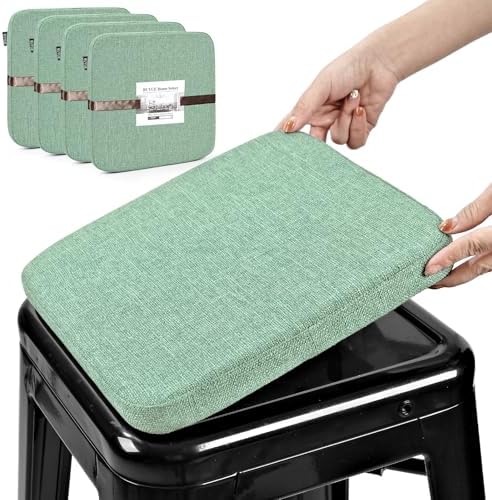 BUYUE Friendly Woven Fabric Magnetic Bar Stool Cushions Set of 4, Enhanced Anti-Slip Breathable Small Chair Seat Pads for Café Bistro Stackable Metal Stools (Square, Light Green, 4 Counts) by BUYUE