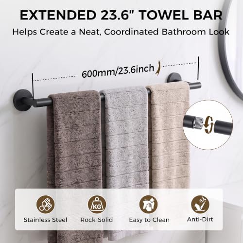5-Piece 23.6 Inch Matte Black Bathroom Hardware Accessories Set - Image 3
