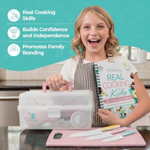 TOVLA Kids Cooking Sets Real for Girls Ages 4-12 | Premium Complete Baking Kit with Knives, Cookbook & Storage Case - Image 6