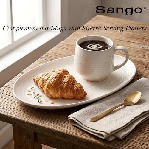 Sango Siterra Artist's Blend 17 oz. Stoneware Mug Set- Service for 4, Rustic Design, Green/White/Beige, Scratch-Resistant, Microwave & Dishwasher Safe, for Everyday Dining & Entertainment - Image 5