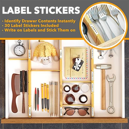 SpaceAid Bamboo Drawer Dividers with Inserts and Labels, Kitchen Adjustable Drawer Organizers, Expandable Organization for Home, Office, Dressers, 4 Dividers with 9 Inserts (17"-22" Natural) - Image 3