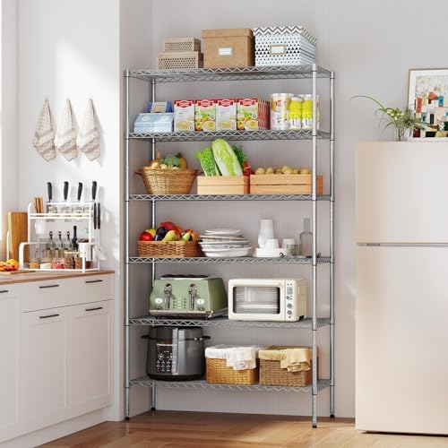 BestOffice | 6-Tier Wire Shelf with Wheels | 45" x 18" x 82" | Chrome - Image 2