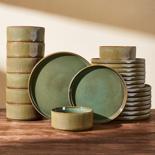 Stoneware Dinnerware Sets, Reactive Glaze Dishes Set for 8 by FamiwarePremium