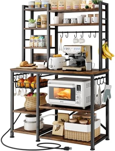 SNTD 6-Tier Bakers Rack with Power Outlets, 36 x 14.6 x 72 in, Rustic Brown by SNTD