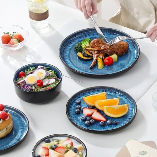 vancasso PLAYA Plates and Bowls Sets, 24 Pieces Blue Dinnerware Sets for Kitchen, Reactive Glaze Dishes Set for 8, Dishwasher and Microwave Safe - Image 5