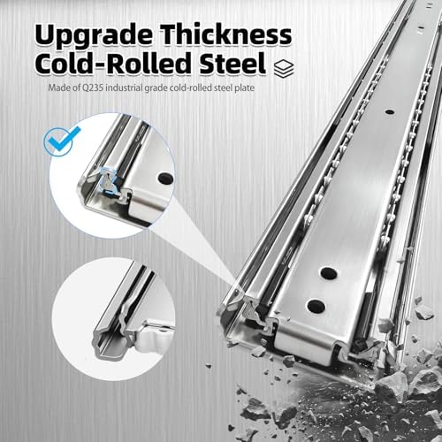 Thickened 200Lbs Heavy Duty Drawer Slides 1 Pair 10 12 14 16 18 20 22 24 32 40 Full Extension Ball Bearing Sliding Rails Cabinet Tool Box Runners Tracks Glides (16" L) - Image 3