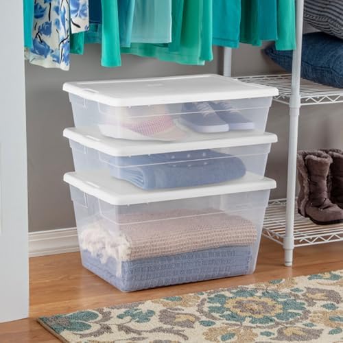Sterilite 28 Quart Storage Box with Lid, Clear Plastic Container for Organizing and Storing Items Underbed in Bedroom, Stackable Design, 10-Pack - Image 6
