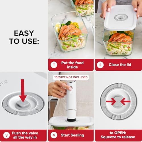 Chef Preserve Glass Vacuum Seal Containers for Meal Prep, Food Storage, Made For Compact Vacuum Sealer, 3pcs set [3x Large] Works With Handheld Vacuum Sealer Machine - Image 5