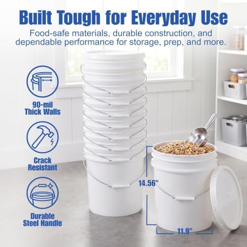 ePackageSupply 5 Gallon Bucket - Food Grade w/Lid BPA-Free,10 Pack - White - Image 3