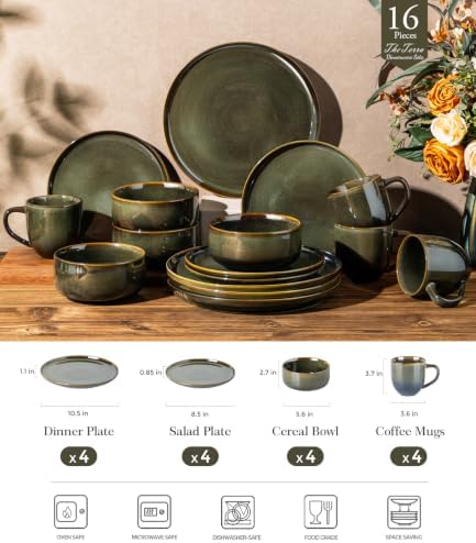 TheTerra Ceramic Dinnerware Set for 4, 16-Piece Plates and Bowls Set - Image 2