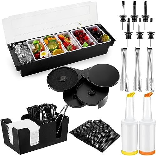 Bartending Supplies 6 Compartment Plastic Garnish Tray, 3 Tier Glass Rimmer by Mifoci