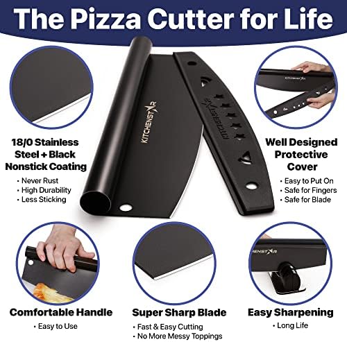 12-Inch Pizza Cutter Rocker Blade, 304 Stainless Steel Slicer Knife, Black - Image 3