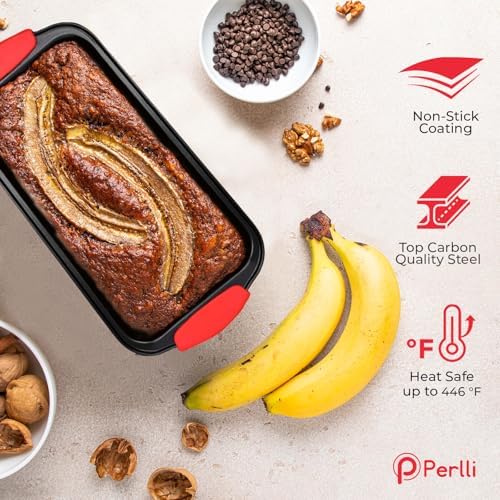 PERLLI Non-Stick 10-Piece Baking Pan Set, BPA-Free Carbon Steel Bakeware Set with Silicone Handles, Stackable Kitchen Oven Set, Cookie Sheet, Baking Tray, Baking Sheet Set, Oven Safe (446°F) - Image 3