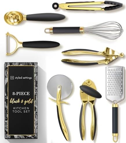 Styled Settings Black and Gold Kitchen Utensils, 8-Piece, Black & Gold by STYLEDSETTINGS
