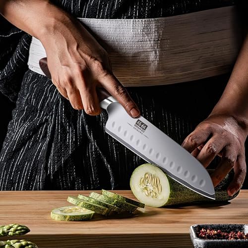 7 In Chef Knife,SHAN ZU 10Cr15Mov High Carbon Stainless Steel Santoku Knife - Image 7