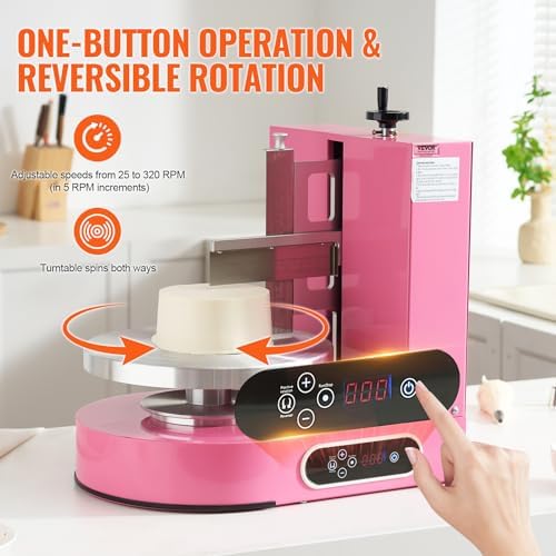 VEVOR Cake Decorating Machine, Cake Cream Spreading Coating Smearing Machine, Low Noise Cake Frosting Machine, Turntable with Adjustable Scraper, for 4" to 12" Cake, 25-320RPM Rotating Speed, Pink - Image 3