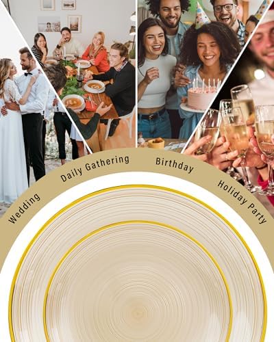 Morejoy 175PCS Clear Brown Plastic Plates,Disposable Gold Party Plates - Image 6