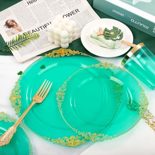 Hioasis 175 Pcs Clear Green Plates for Party - Image 4