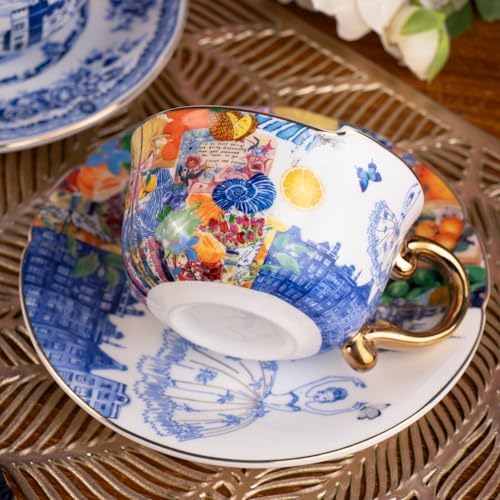 KAMMAK Tea Cups and Saucers Set of 2, Fine Bone China Coffee Cups, 584N - Image 6