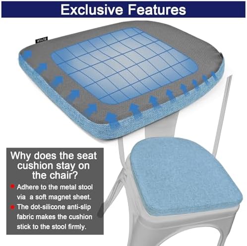 BUYUE Friendly Woven Fabric 14x14 Magnetic Cushion for Metal Chair 1 Piece, Enhanced Anti-Slip Seat Pad for Dining Kitchen Café Stackable Chair (U-Shape, Light Blue, 1 Count) - Image 6