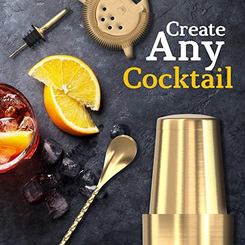 Highball & Chaser Bartender Kit with Black Bamboo Stand Beautiful Cocktail Shaker Set and Bar Tools Stainless Steel Boston Shaker Bartender Kit with Stand (Antique Gold) - Image 6