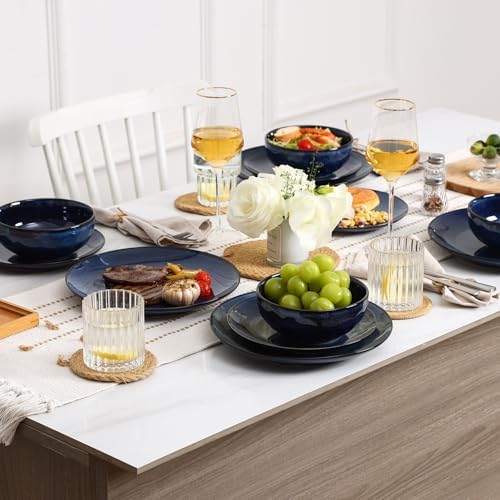 vicrays Ceramic Round Plates Set of 6 - Porcelain 10 inch Dinner Plates for Salad Dessert Appetizer Bread - Microwave Oven and Dishwasher Safe - Blue - Image 4