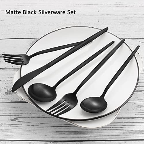 Matte Black Silverware Set, VANVRO 60-Piece Stainless Steel Flatware Set, Black Silverware Set for 12, Satin Finish tableware Cutlery Set,Home and Restaurant, Dishwasher Safe - Image 3
