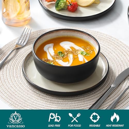 vancasso Plates and Bowls Sets, Ceramic Dinnerware Sets Stoneware Kitchen Dishes Dishware Mircowave and Dishwasher Safe, 18 Pieces, Oyster White - Image 5