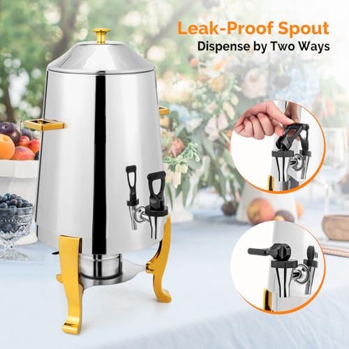 ROVSUN 3.5 Gallon/13L Beverage Dispenser, Stainless Steel Coffee Chafer Urn, Hot & Cold Drinks Dispenser with Fuel Holder for Party Wedding Catering Event, Gold - Image 4