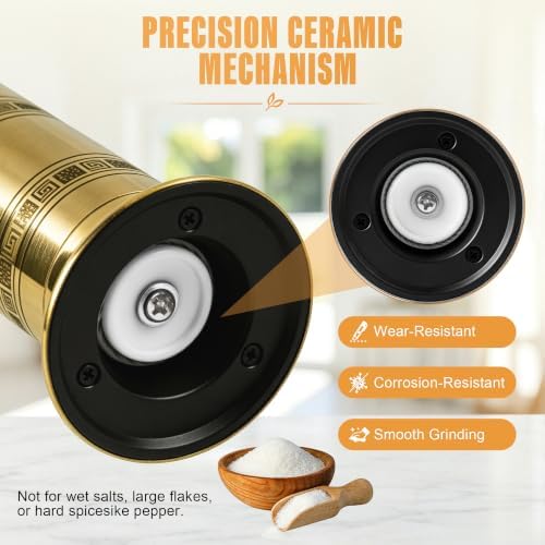 Brass Salt Grinder, 9 Inch Gold Manual Salt Mill with Ceramic Core - Image 4