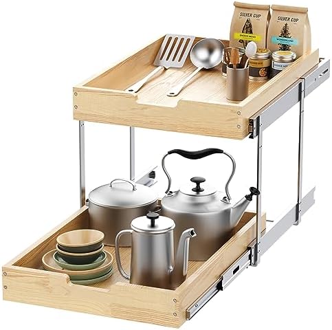 Sikarou Wood Pull Out Cabinet Organizer 2 Tie 23" W x 21" D, Heavy-Duty Sliding Drawers for Inside Cabinets Storage and Organization for Kitchen, Pantry, Bathroom by SikarouStorageSpecialist