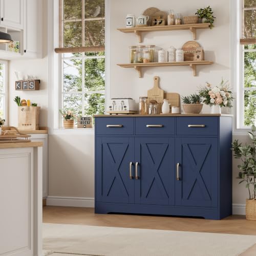 HOSTACK Kitchen Buffet Cabinet with Storage, Sideboard Coffee Bar, Blue - Image 5