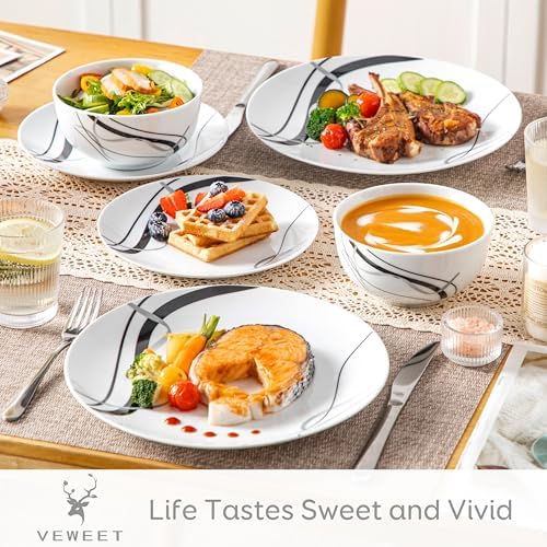 VEWEET Porcelain Dinnerware Sets for 4, 12 Piece Plates Bowls Set, FIONA - Image 3