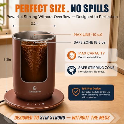 Self Heated Stirring Coffee Mug, 10oz Auto Mixing Cup with Warmer,Brown - Image 5