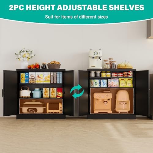 Black Storage Cabinet with Doors and Adjustable Shelves,36" Tall Farmhouse Food Pantry Cabinets,Small Sideboard Cabinet,Short Metal Storage Cabinets for Home Kitchen,Dining/Living/Laundry/Room - Image 6