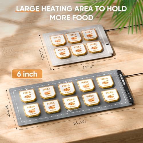 NEWKITCHEN Warming Mat for Food, (XXL 36"x16") Food Warming Mat for Countertop 6 Temp & 6 Hour Settings Upgrade Graphene Fast Full Surface Heating -Versatile Food Warmer for Gatherings, Parties - Image 2