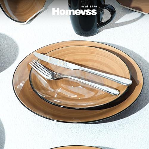 HomeVss, Stoneware Sonoma 16pc Dinnerware Set, Black + Speckled Spin Wash Mocha - Image 5