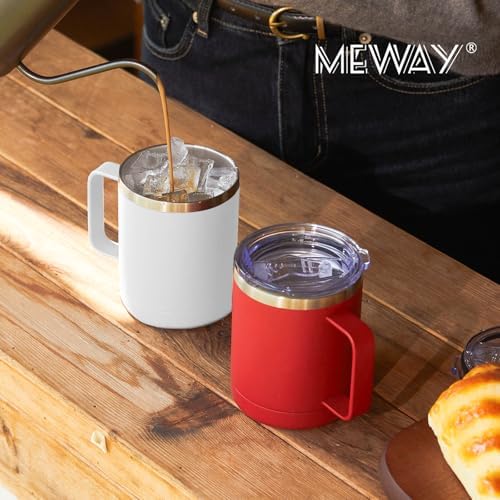 MEWAY 12oz Coffee Mug With Handle and Sliding Lid,Stainless Steel Travel Tumbler Cup with Handle,Double Wall Vacuum Insulated Camping Cup for Hot & Cold Drinks Tea (White,Set of 1) - Image 6
