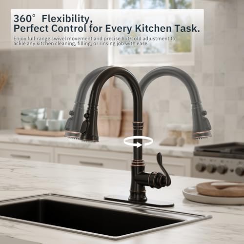 BWE Solid Brass Oil Rubbed Bronze Pull Down Kitchen Faucet for Farmhouse RV - Image 6