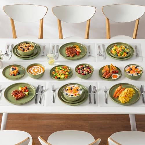 vancasso Plates and Bowls Sets, 18 Pieces Stoneware Dinnerware Set for 6, Ceramic Dish Set for Kitchen, Microwave and Dishwasher Safe, Mossy Green, Series ZERMATT - Image 6