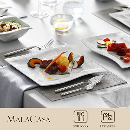 MALACASA 26-Piece Marble Grey Square Dinnerware Sets, Flora Porcelain Dinner Set for 6, Service for 6, Microwave & Dishwasher Safe, BPA, Lead & Cadmium Free - Image 3