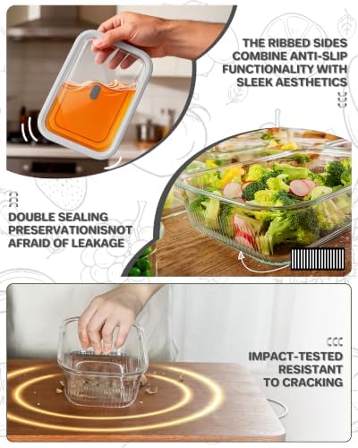 4-Pack Glass Food Storage Containers with Tempered Glass Lids, 4.6 Cup (37.2oz) Airtight, Oven & Microwave Safe (-4°F~950°F), Leakproof Meal Prep & Lunch Containers - Image 4