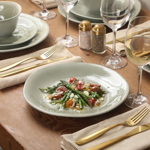 Gibson Elite Port Barton Plates and Bowls Sets, 12-Piece Stoneware Dinnerware Sets, Reactive Glaze Dish Set - Green - Image 7
