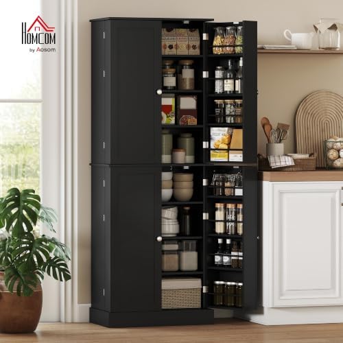 HOMCOM 65" Kitchen Pantry Storage Cabinet 16 Door Shelves Black - Image 2