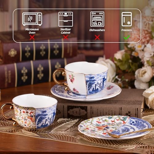 KAMMAK Tea Cups and Saucers Set of 2, Fine Bone China Coffee Cups, 582N - Image 3